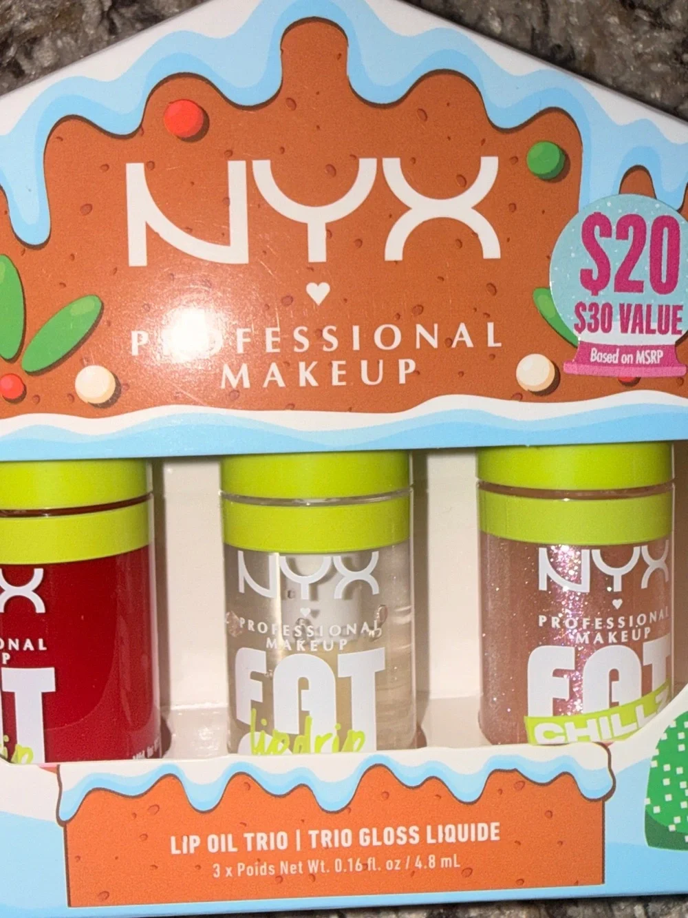 NYX Lip Oil Trio - Red, Clear, Pink Sparkle